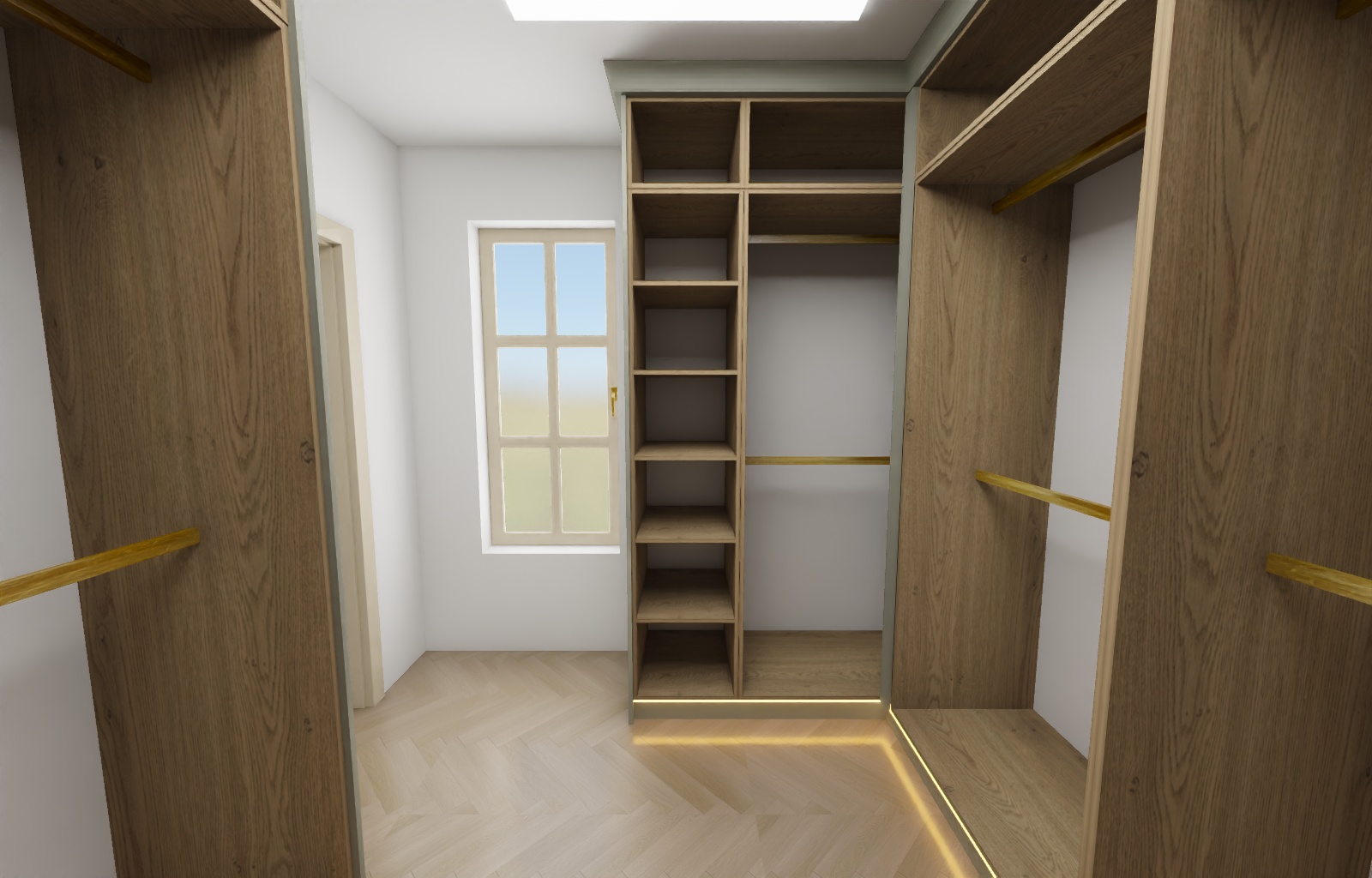 Dubový walk-in šatník A — okno · strana